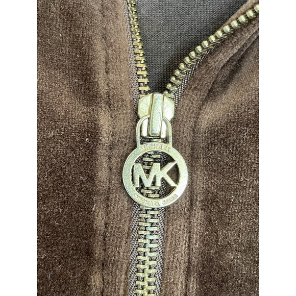 MICHAEL KORS Velour Brown Track Jacket Womens Sz M Full Zip High Neck - Picture 9 of 9
